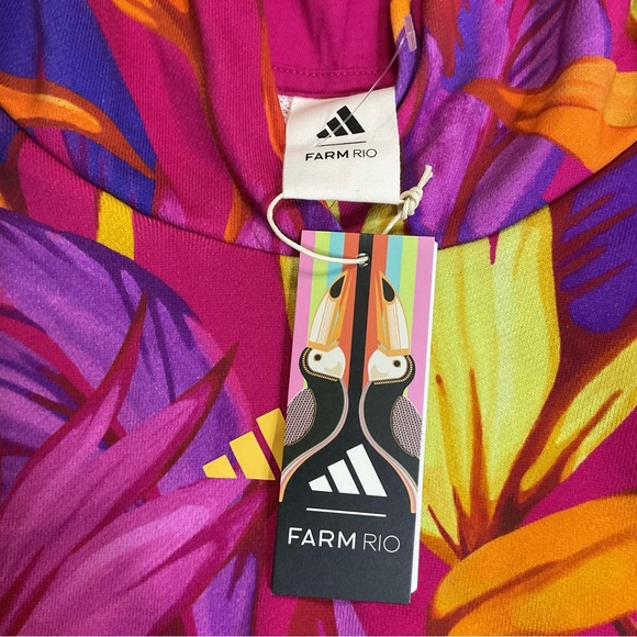 Adidas x Farm Rio Women’s 2X Cropped Hoodie Pink Birds of Paradise Sweatshirt D - Picture 10 of 13